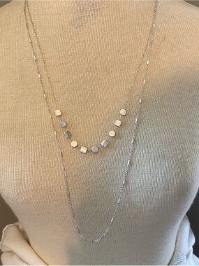 Sterling Silver Layered Geometric Pendant Necklace - Silver